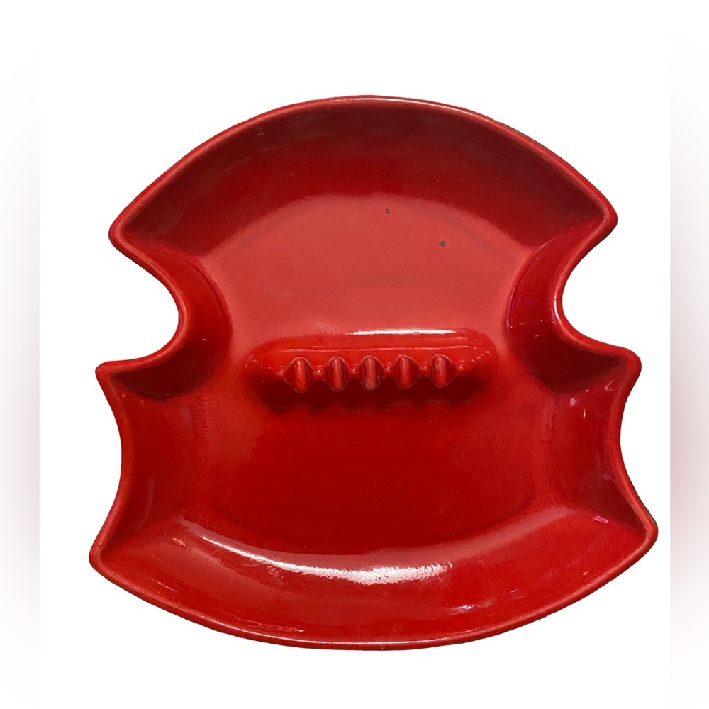 Vintage Sequoia Ware Atomic Red Axehead Ashtray Mid Century Modern #8005
